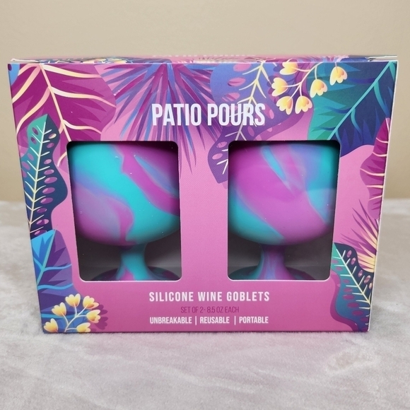 Patio Pours Silicone Wine Goblets Set Tie Dye Pink/Green 8.5 oz each - Picture 3 of 6